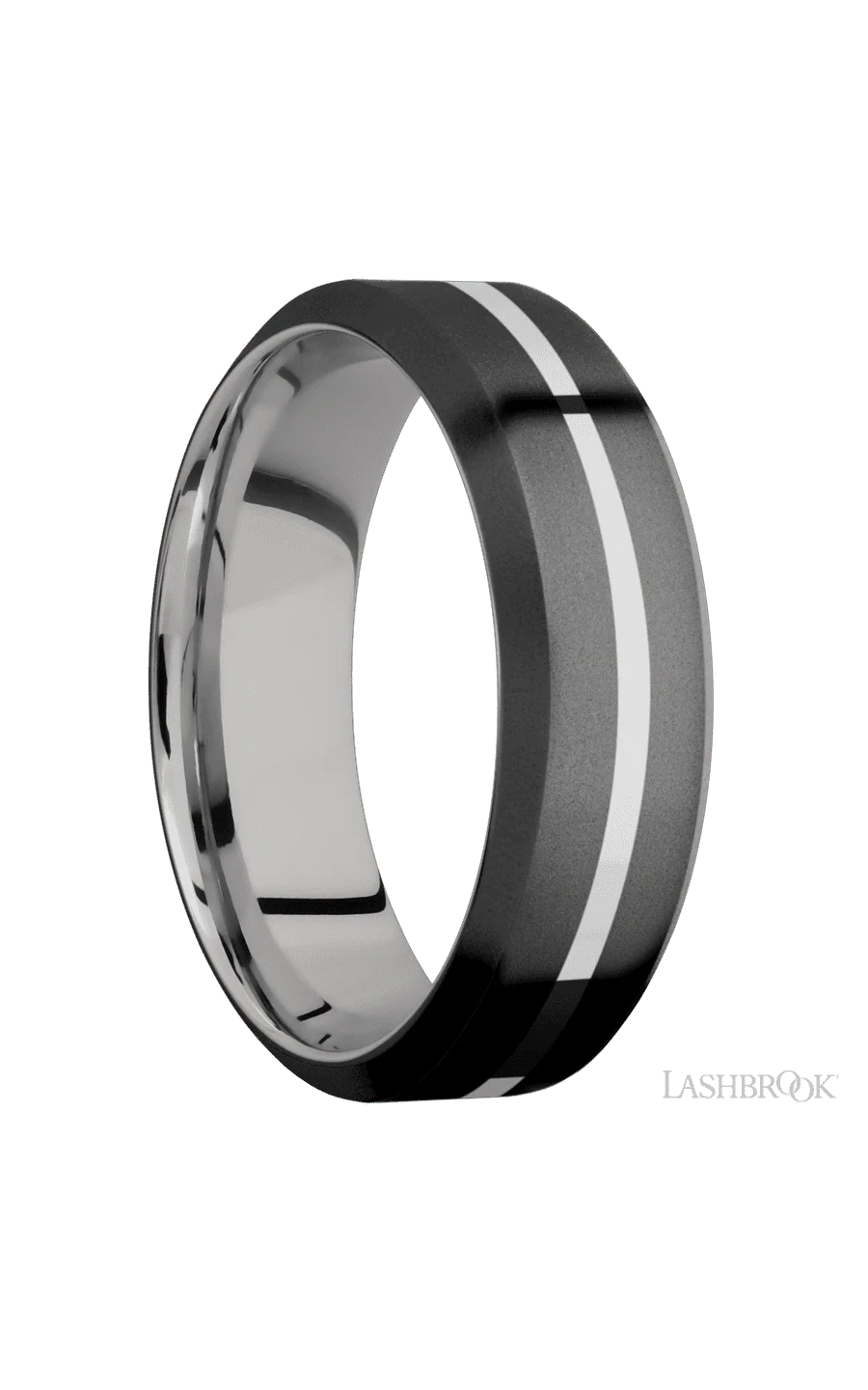 7 mm wide/High Bevel/Zirconium band with one 1 mm Centered inlay of Palladium Silver also featuring a Palladium Silver sleeve. - Image 2