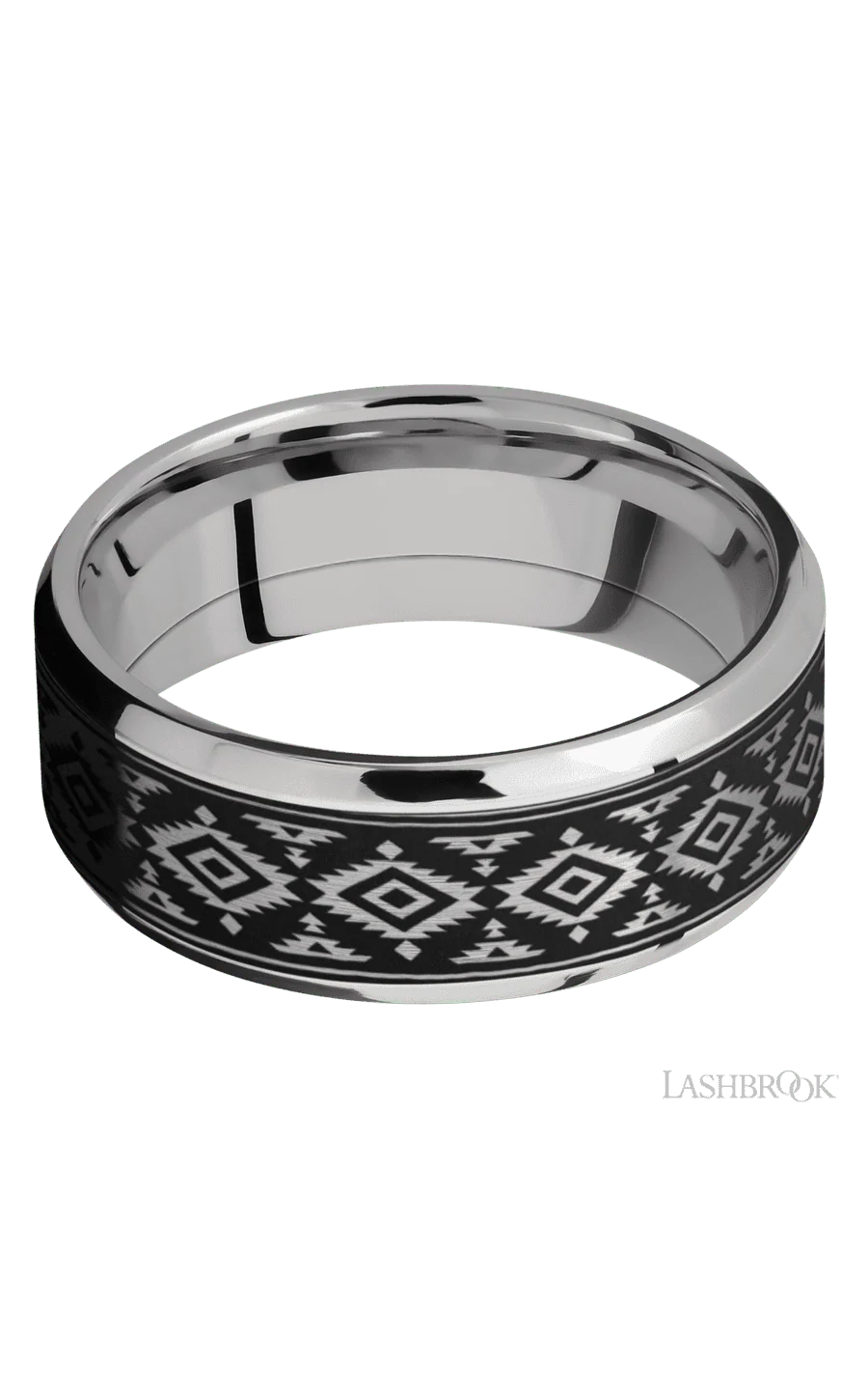 8 mm wide/Beveled/Cobalt Chrome band with one 6 mm Centered inlay of Tantalum with a laser carved Aztec 2 pattern. - Image 3