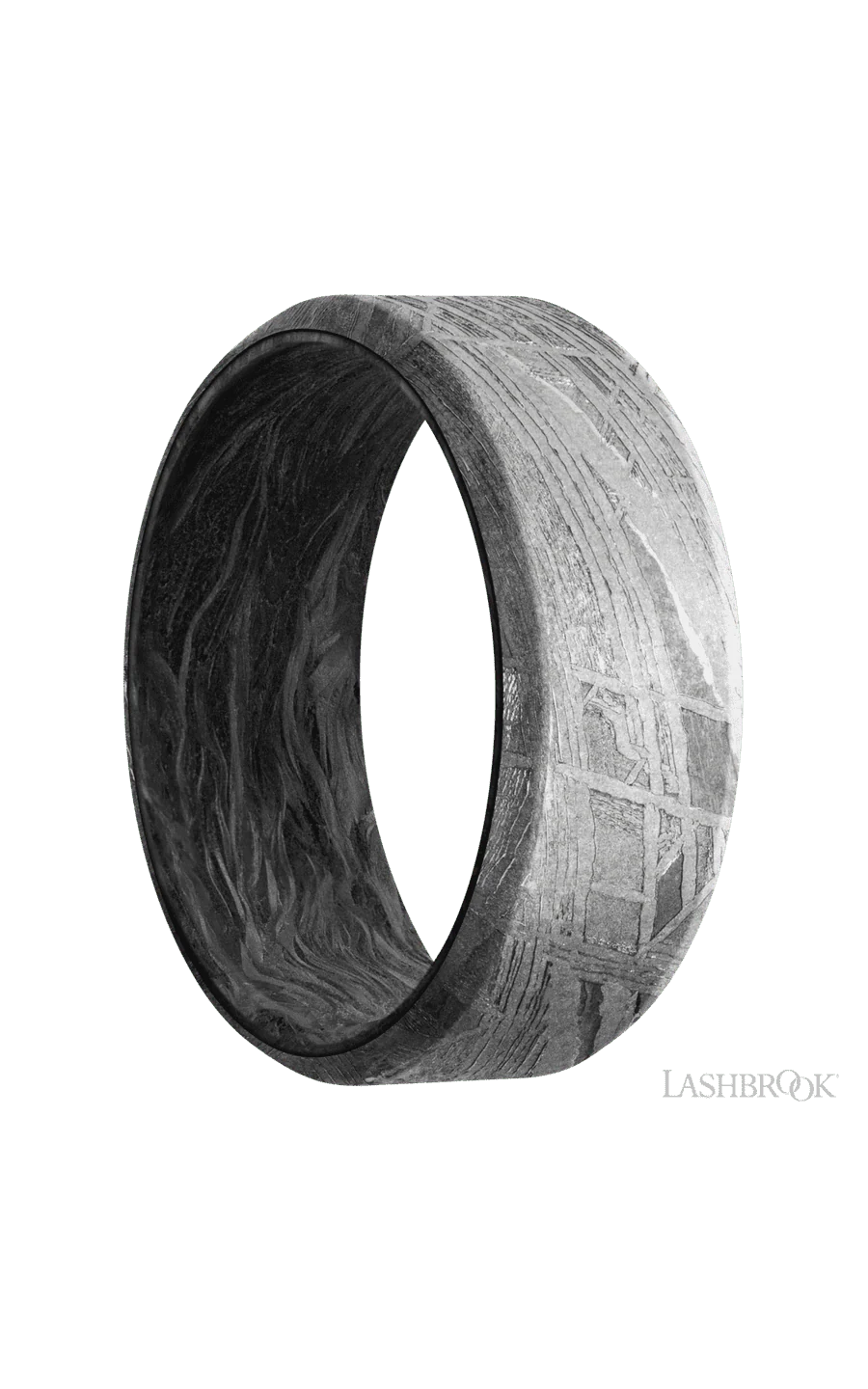 8 mm wide Beveled Meteorite band featuring a Forged Carbon Fiber sleeve. - Image 2