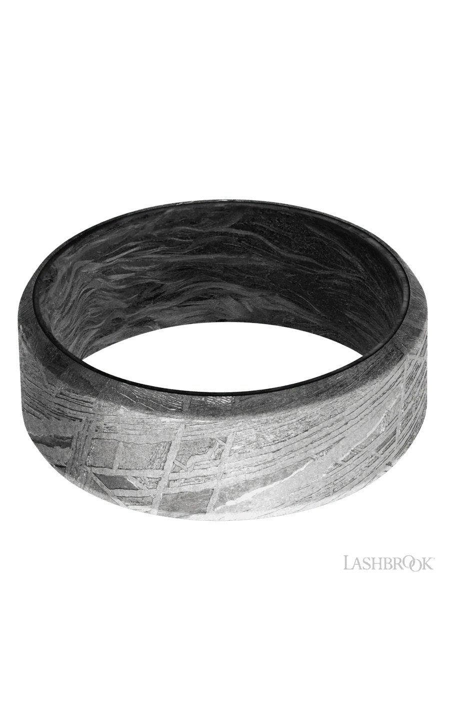 8 mm wide Beveled Meteorite band featuring a Forged Carbon Fiber sleeve. - Image 3