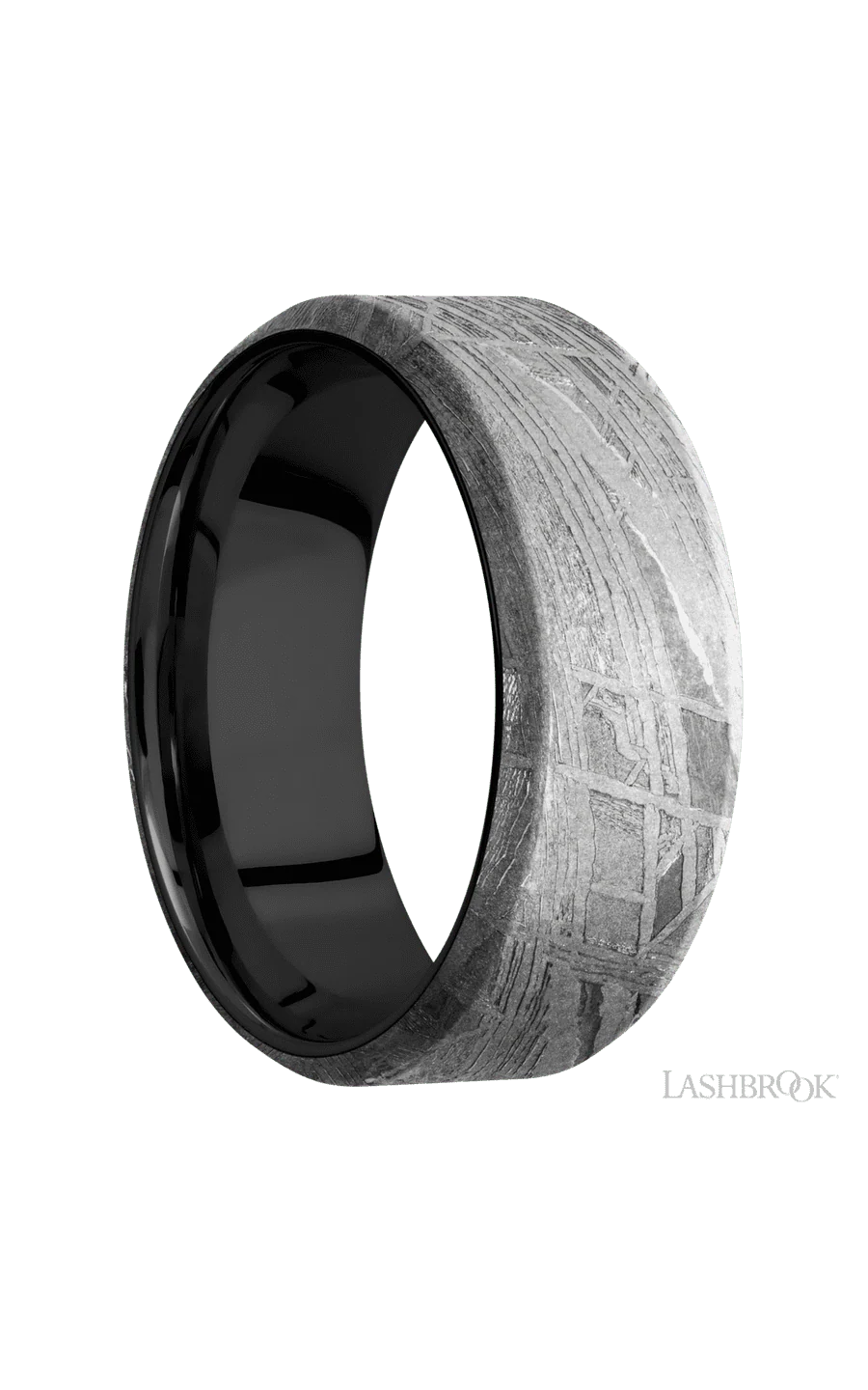 8 mm wide Beveled Meteorite band featuring a Zirconium sleeve. - Image 2