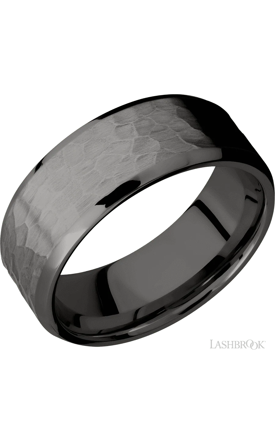 8 mm wide Beveled Tantalum Noir band.
