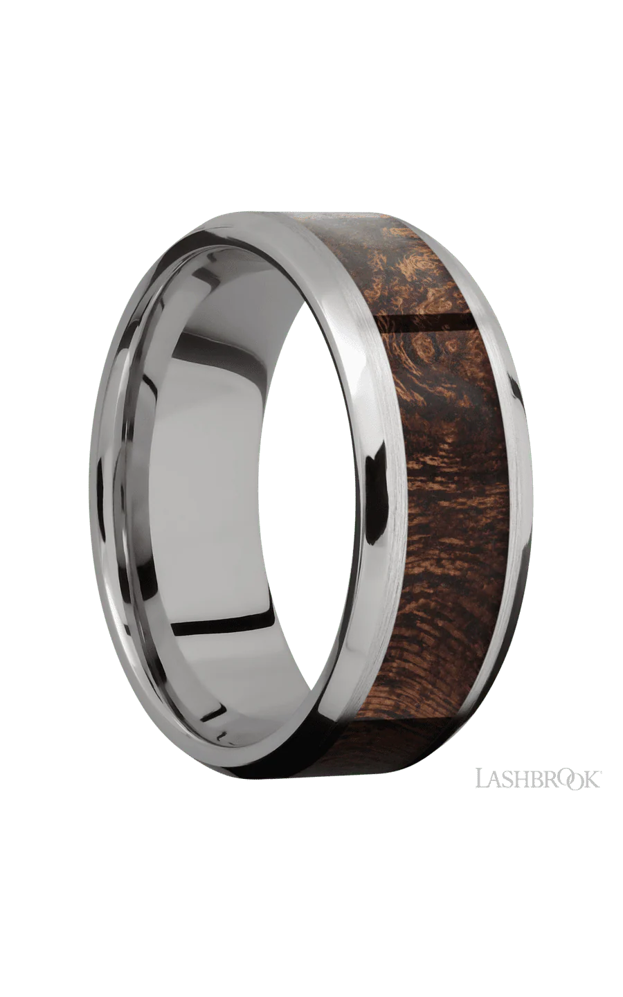 8 mm wide/Beveled/Titanium band with one 5 mm Centered inlay of Sapele. - Image 2