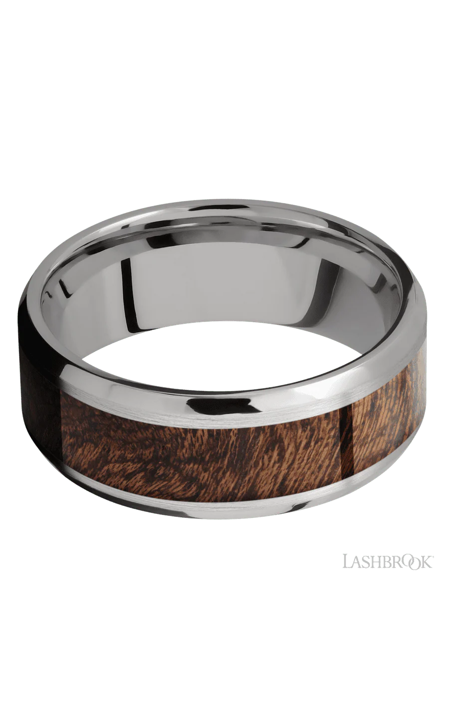 8 mm wide/Beveled/Titanium band with one 5 mm Centered inlay of Sapele. - Image 3