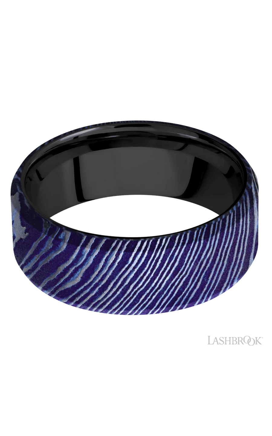 8 mm wide Beveled Titanium Damascus band featuring a Zirconium sleeve. - Image 3