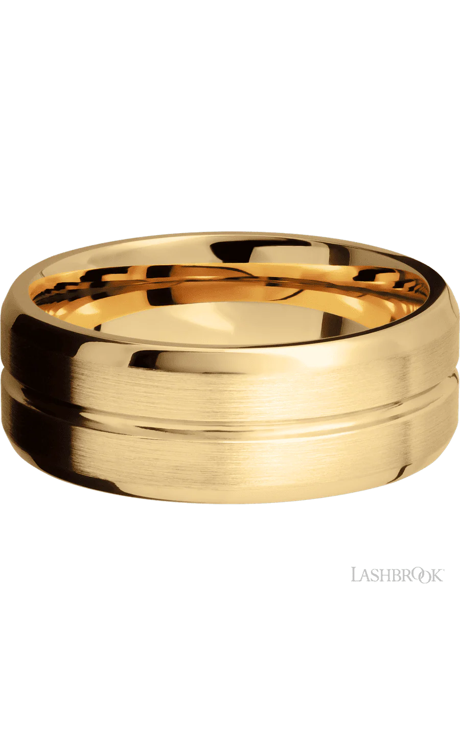 8 mm wide Beveled with Center Accent Groove 14K Yellow Gold band. - Image 3
