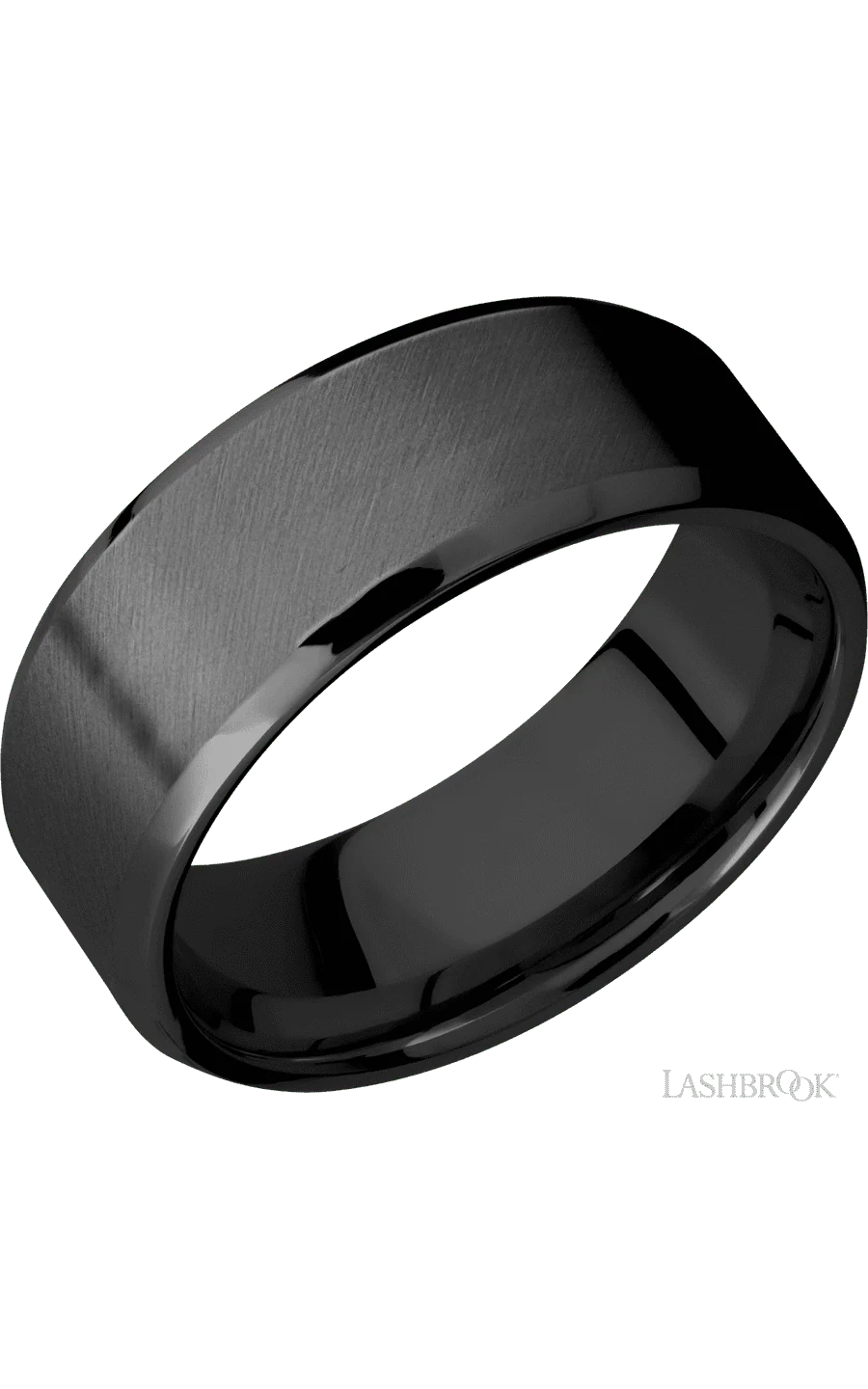 8 mm wide Beveled Zirconium band.