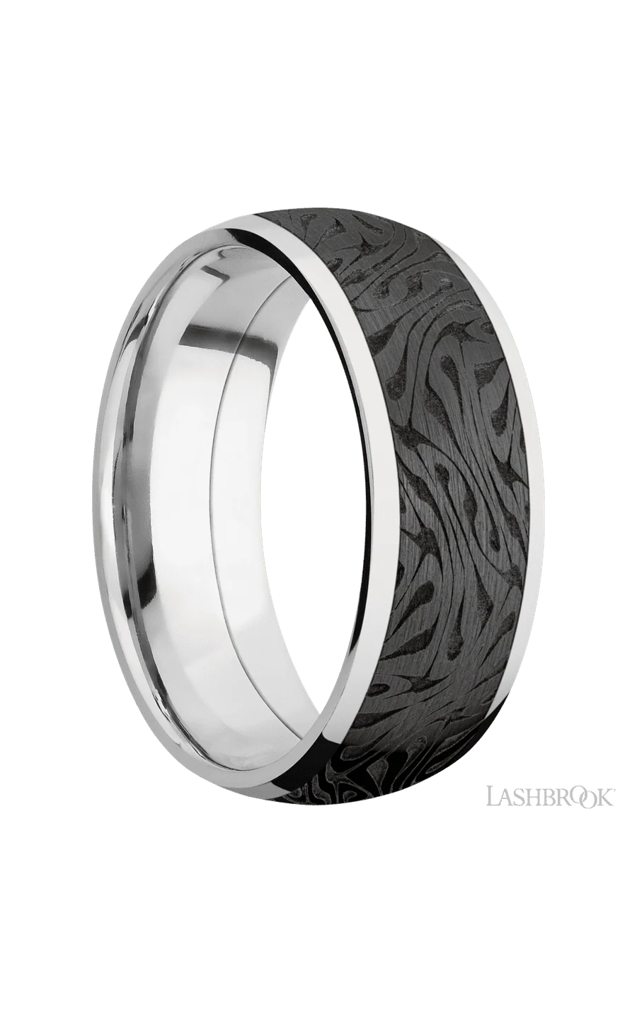 8 mm wide/Domed/Cobalt Chrome band with one 6 mm Centered inlay of Zirconium with a laser carved Escher 1 pattern. - Image 2
