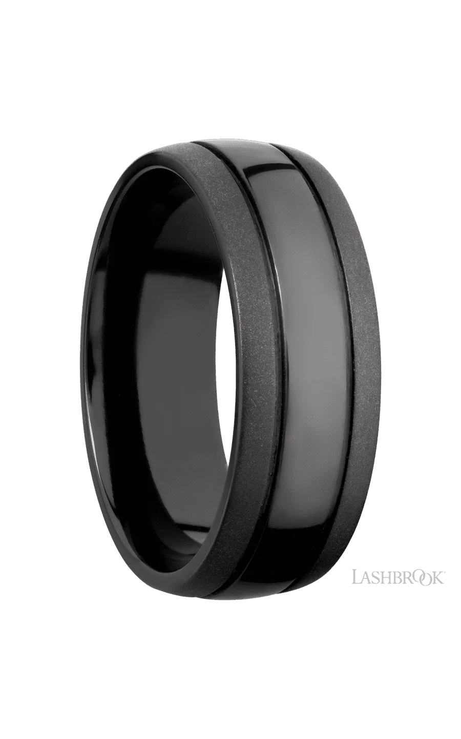 8 mm wide Domed with two accent grooves Zirconium band. - Image 2