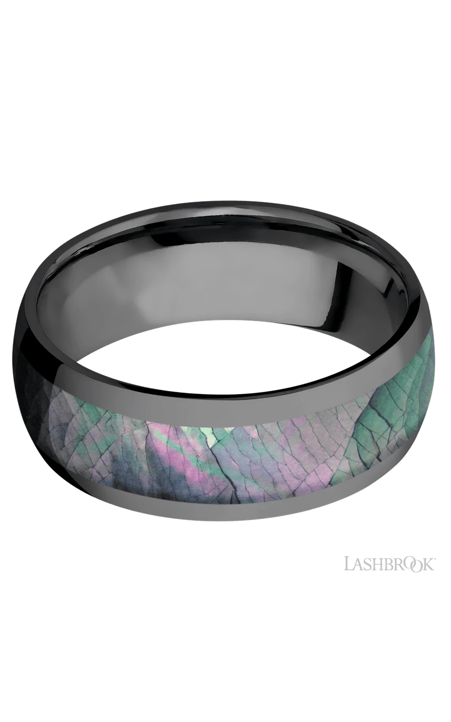 8 mm wide/Domed/Zirconium band with one 5 mm Centered inlay of Black Mother of Pearl. - Image 3