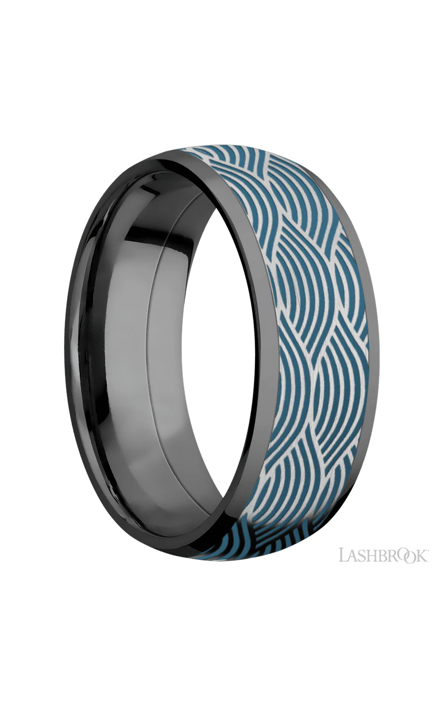 8 mm wide/Domed/Zirconium band with one 6 mm Centered inlay of Cobalt Chrome with a laser carved Navigator pattern. - Image 2