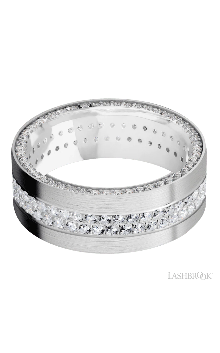 8 mm wide/Flat/14K White Gold band with a Side Eternity arrangement of .01 carat Round Diamond stones in a Bead Channel setting and featuring a a 2 Row Eternity arrangement of .015 carat Round Diamond stones in a Bead Channel setting - Image 3