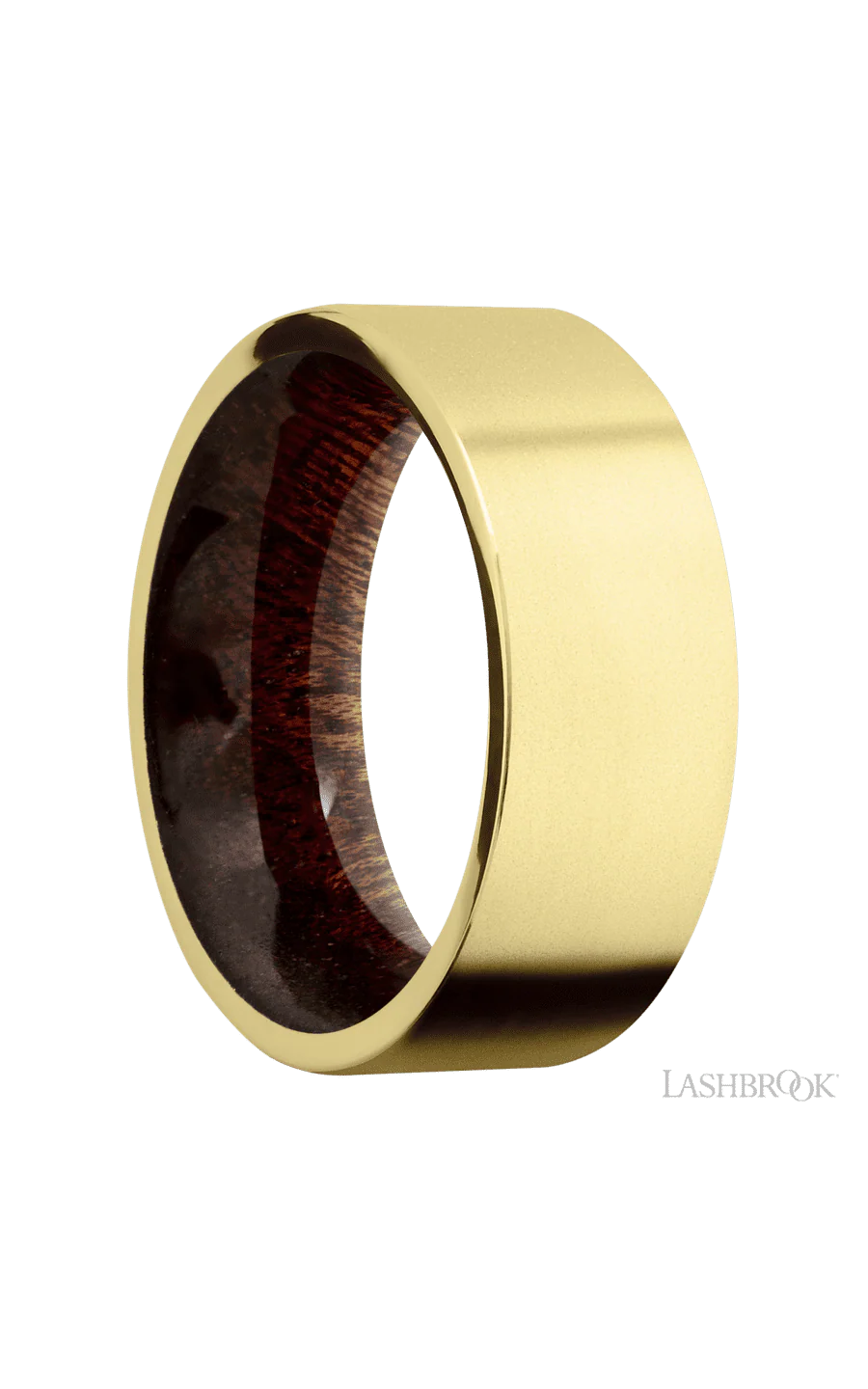 8 mm wide Flat 14K Yellow Gold band featuring a Sapele sleeve. - Image 2