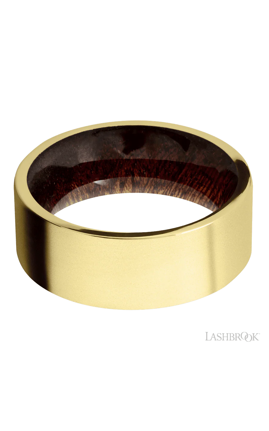 8 mm wide Flat 14K Yellow Gold band featuring a Sapele sleeve. - Image 3