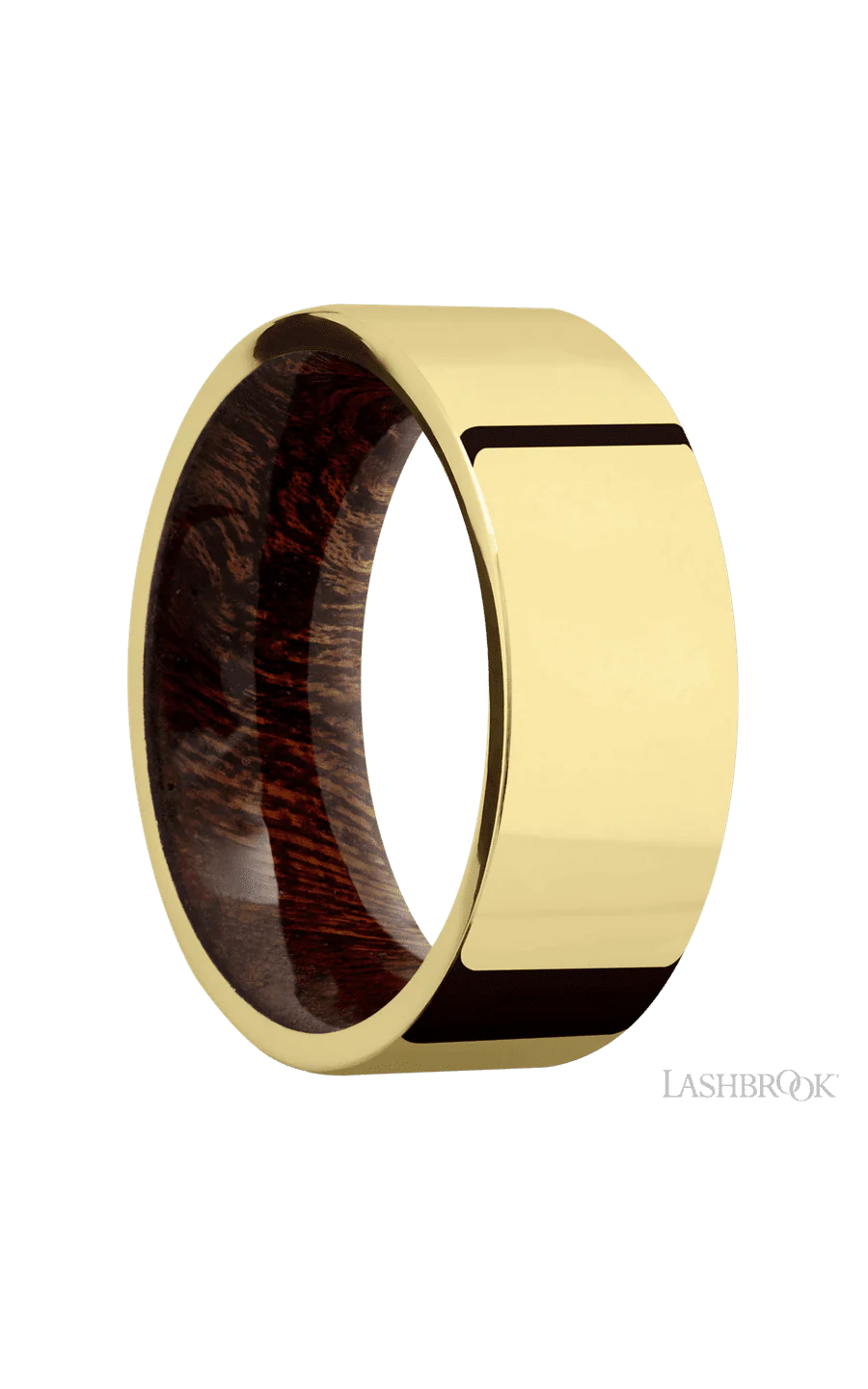 8 mm wide Flat 14K Yellow Gold band featuring a Sapele sleeve. - Image 2
