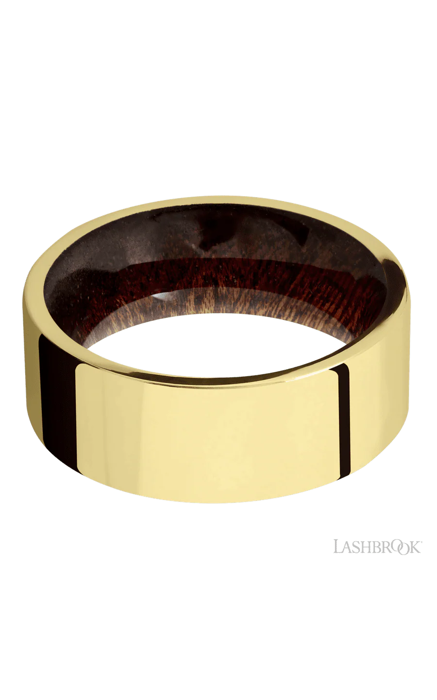 8 mm wide Flat 14K Yellow Gold band featuring a Sapele sleeve. - Image 3