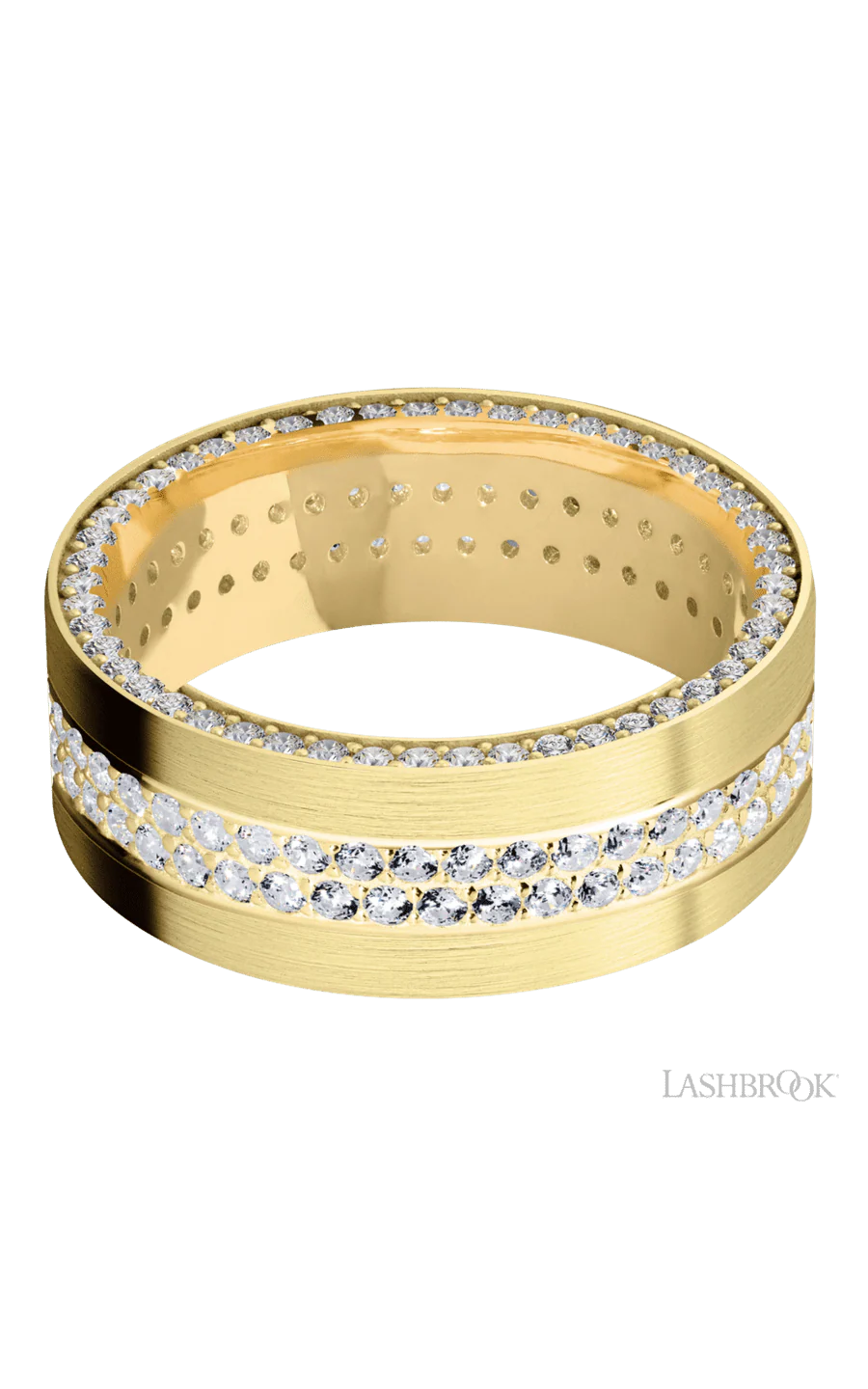 8 mm wide/Flat/14K Yellow Gold band with a Side Eternity arrangement of .01 carat Round Diamond stones in a Bead Channel setting and featuring a a 2 Row Eternity arrangement of .015 carat Round Diamond stones in a Bead Channel setting - Image 3
