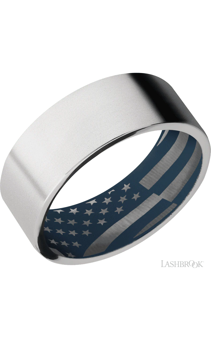 8 mm wide Flat Cobalt Chrome band featuring a Navy Blue sleeve.