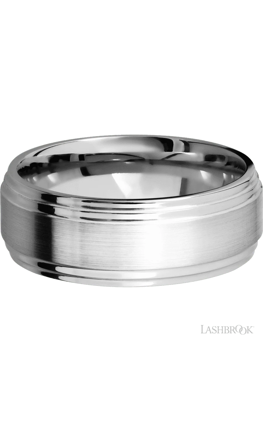 8 mm wide Flat Double Stepped Edges 14K White Gold band. - Image 3