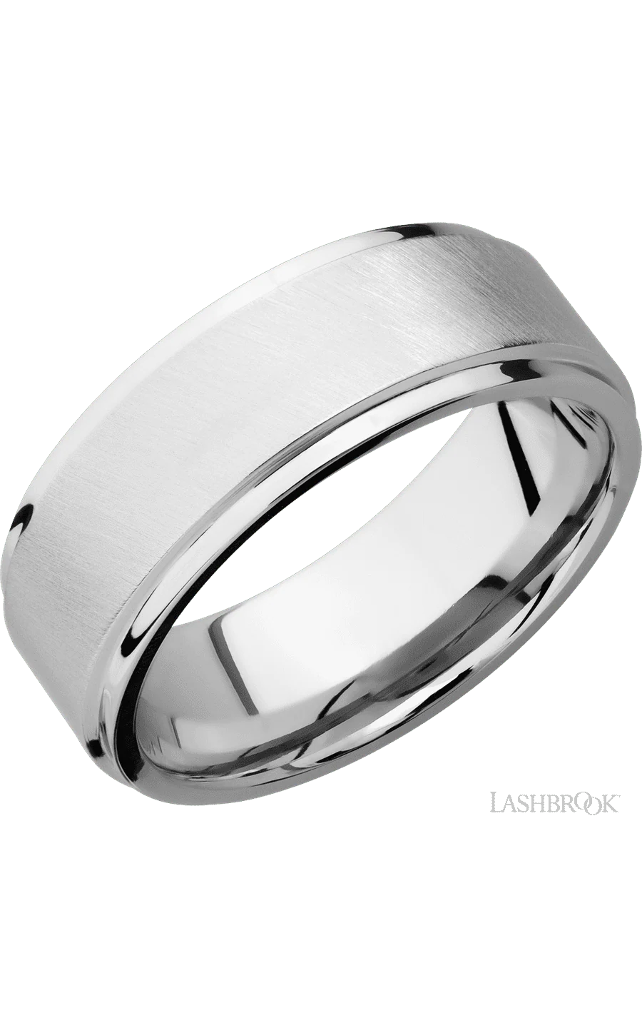 8 mm wide Flat Grooved Edges 14K White Gold band.