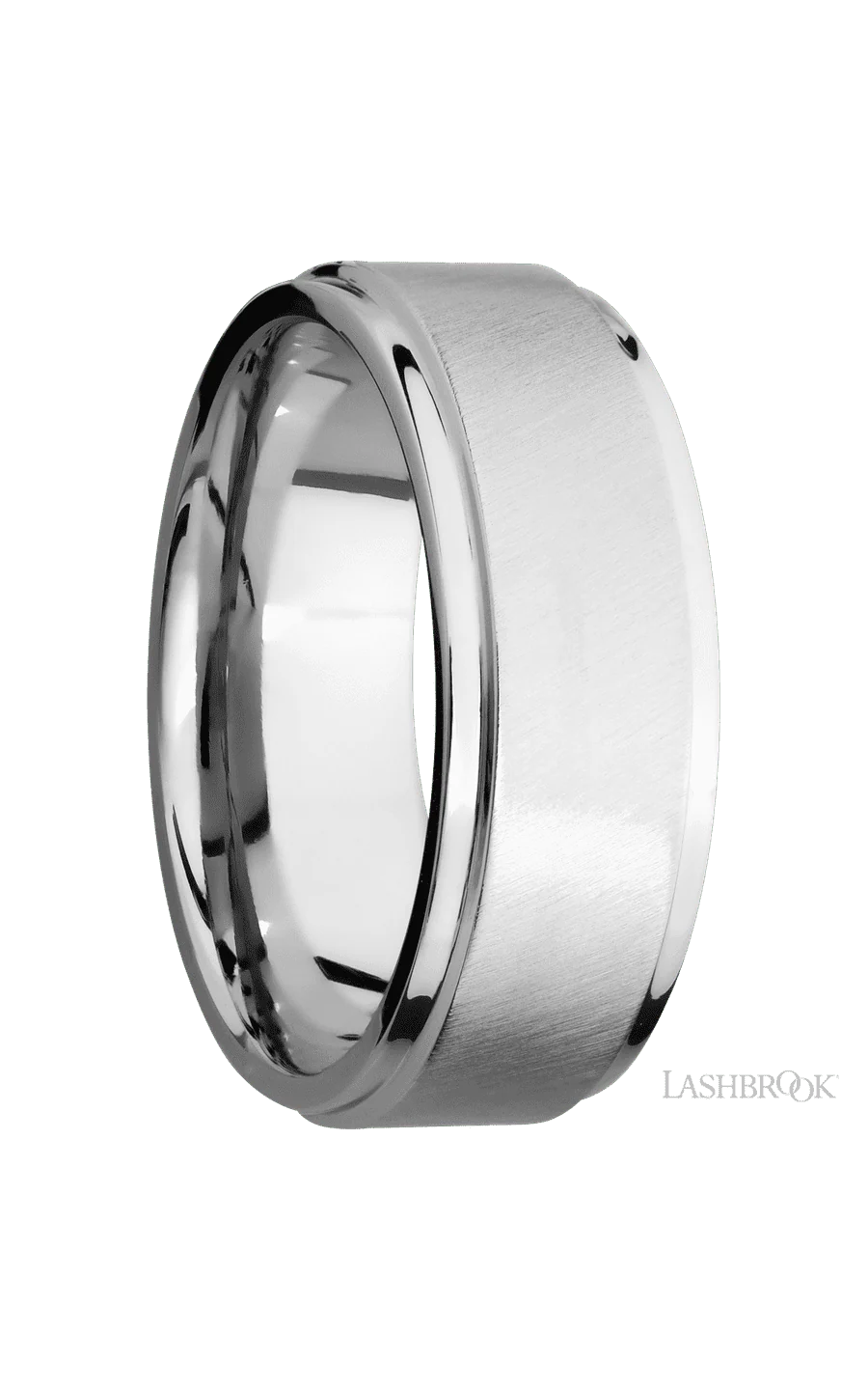 8 mm wide Flat Grooved Edges 14K White Gold band. - Image 2