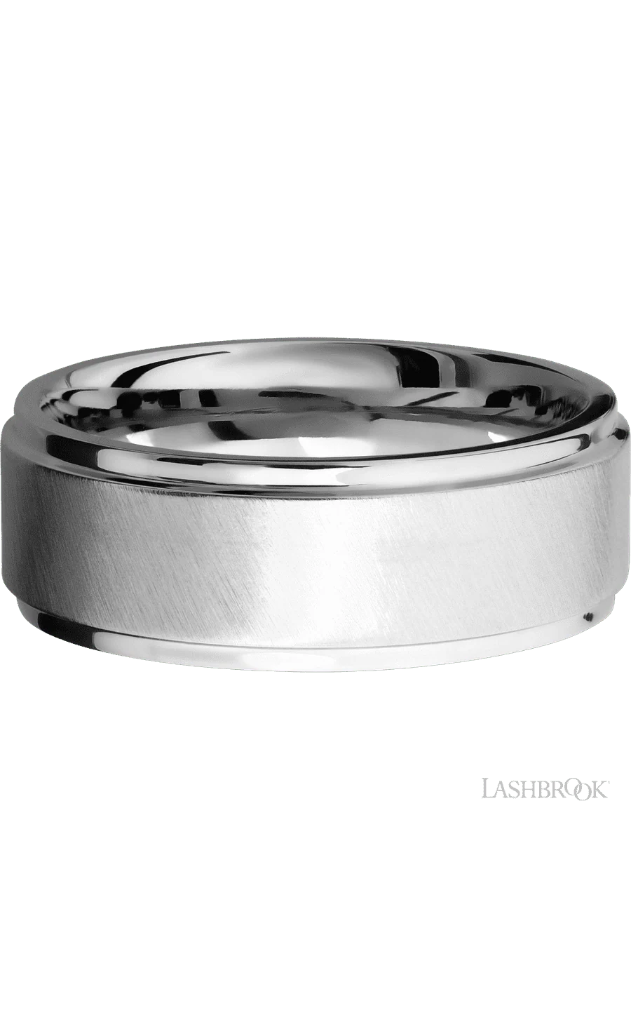 8 mm wide Flat Grooved Edges 14K White Gold band. - Image 3