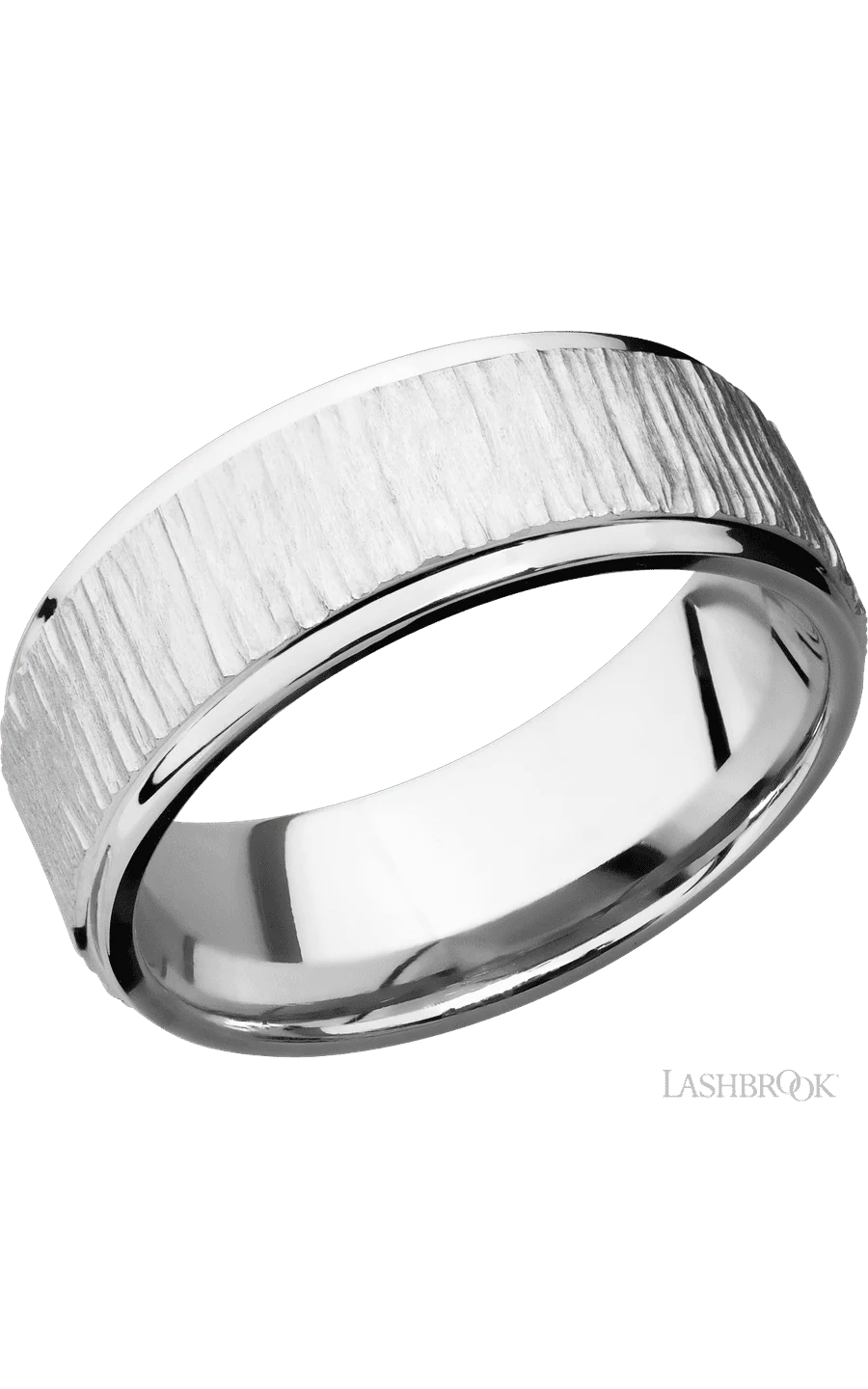 8 mm wide Flat Grooved Edges 14K White Gold band.