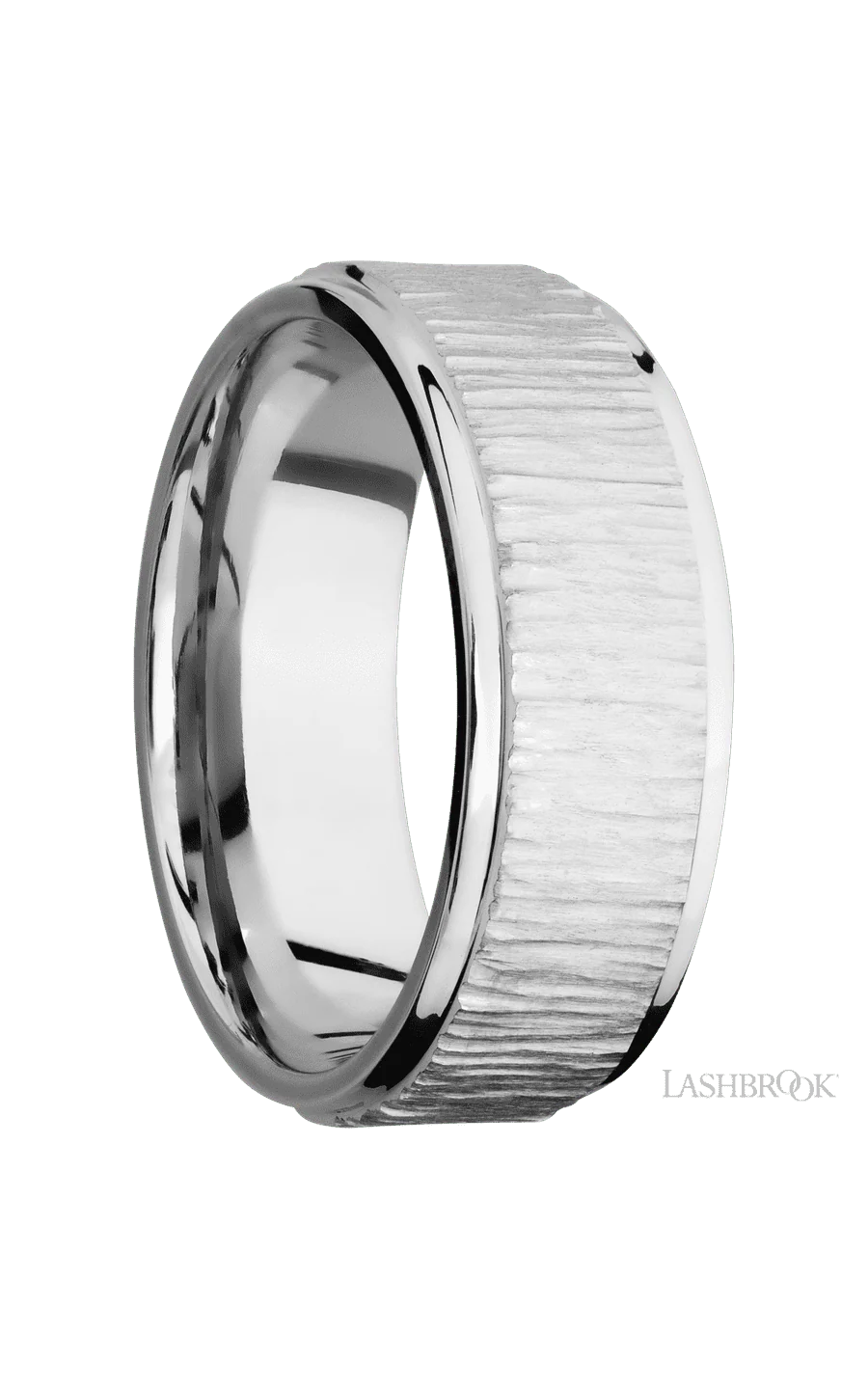 8 mm wide Flat Grooved Edges 14K White Gold band. - Image 2