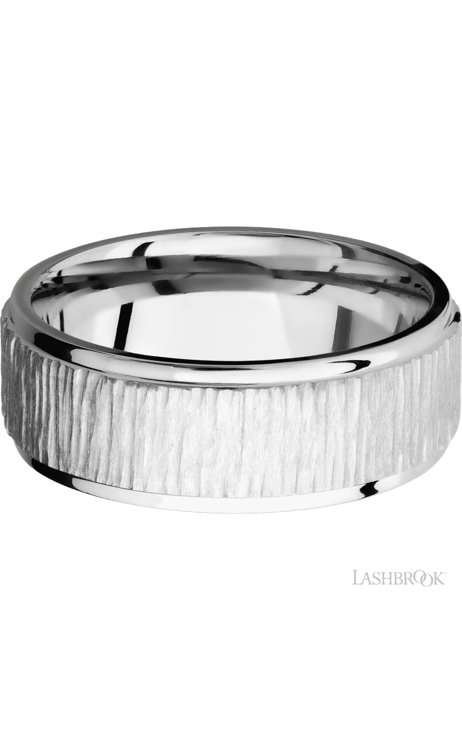 8 mm wide Flat Grooved Edges 14K White Gold band. - Image 3