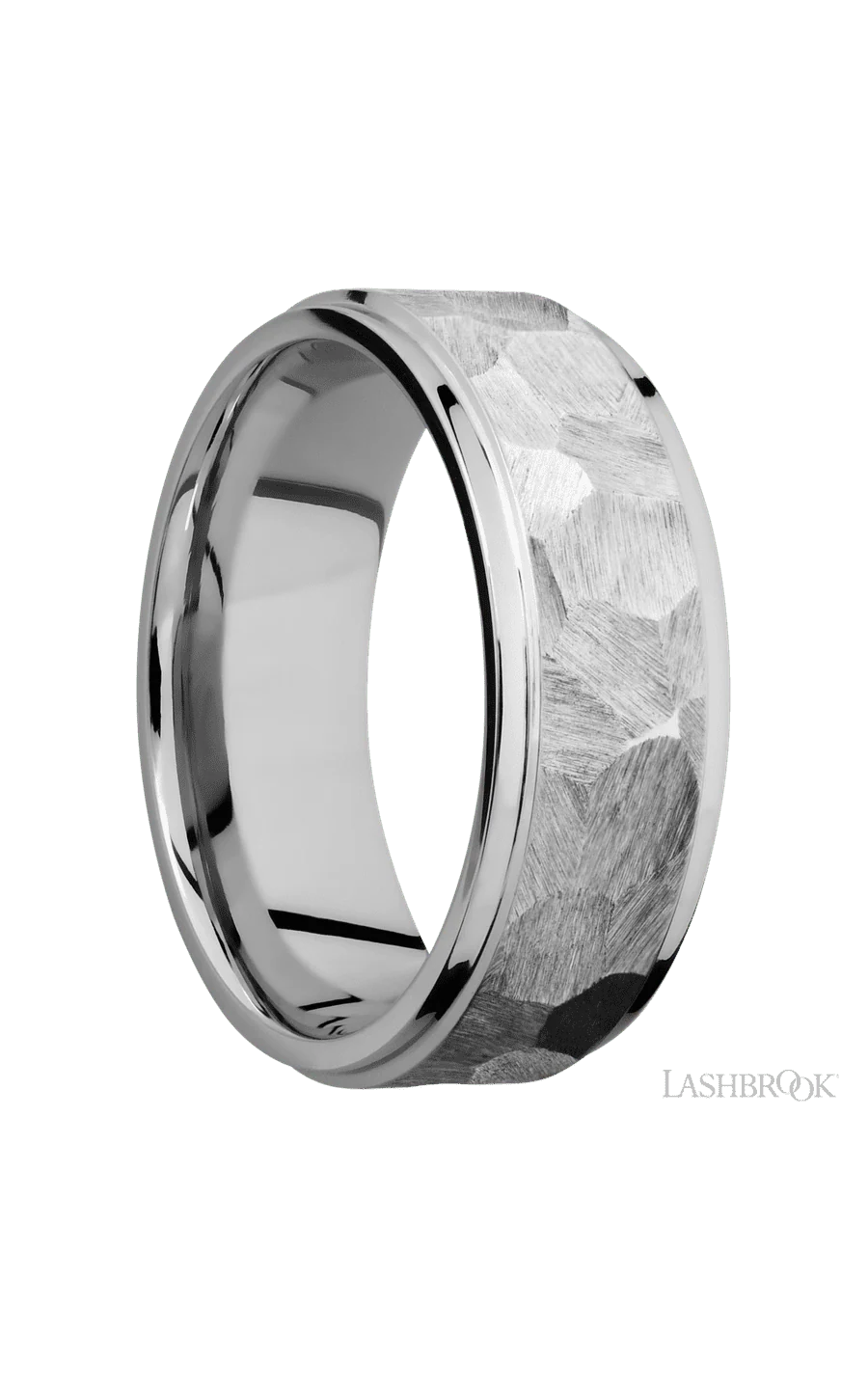 8 mm wide Flat Grooved Edges 14K White Gold band. - Image 2