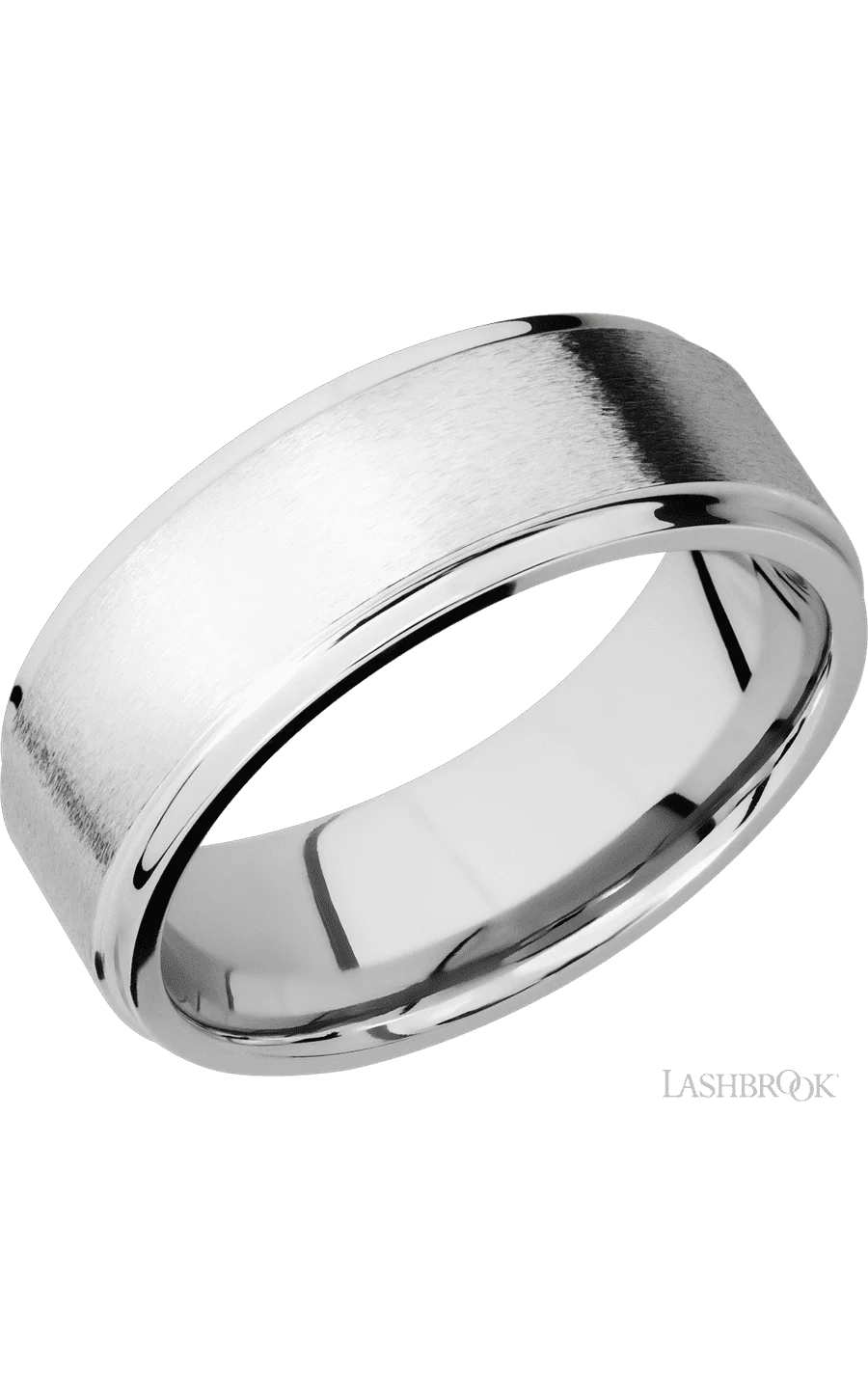 8 mm wide Flat Grooved Edges 14K White Gold band.