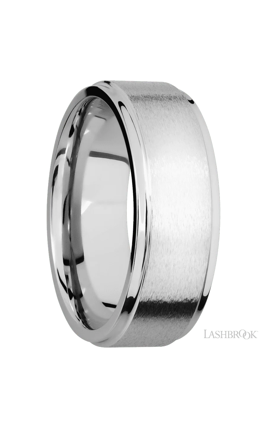 8 mm wide Flat Grooved Edges 14K White Gold band. - Image 2