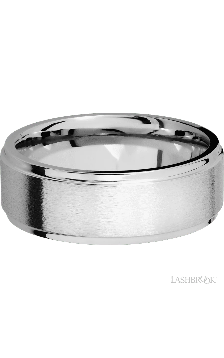 8 mm wide Flat Grooved Edges 14K White Gold band. - Image 3