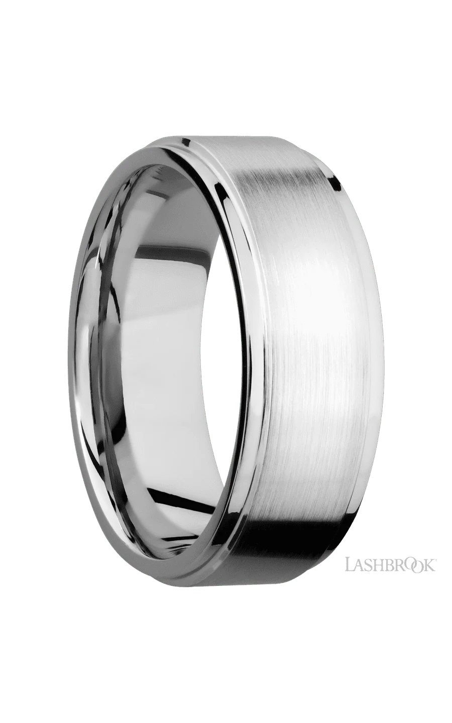 8 mm wide Flat Grooved Edges 14K White Gold band. - Image 2