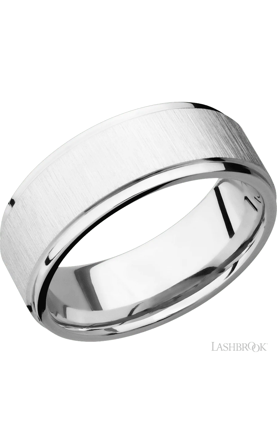 8 mm wide Flat Grooved Edges 14K White Gold band.
