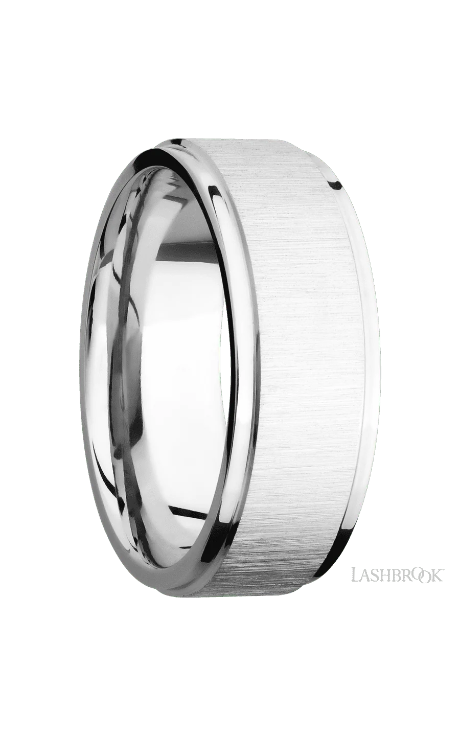 8 mm wide Flat Grooved Edges 14K White Gold band. - Image 2