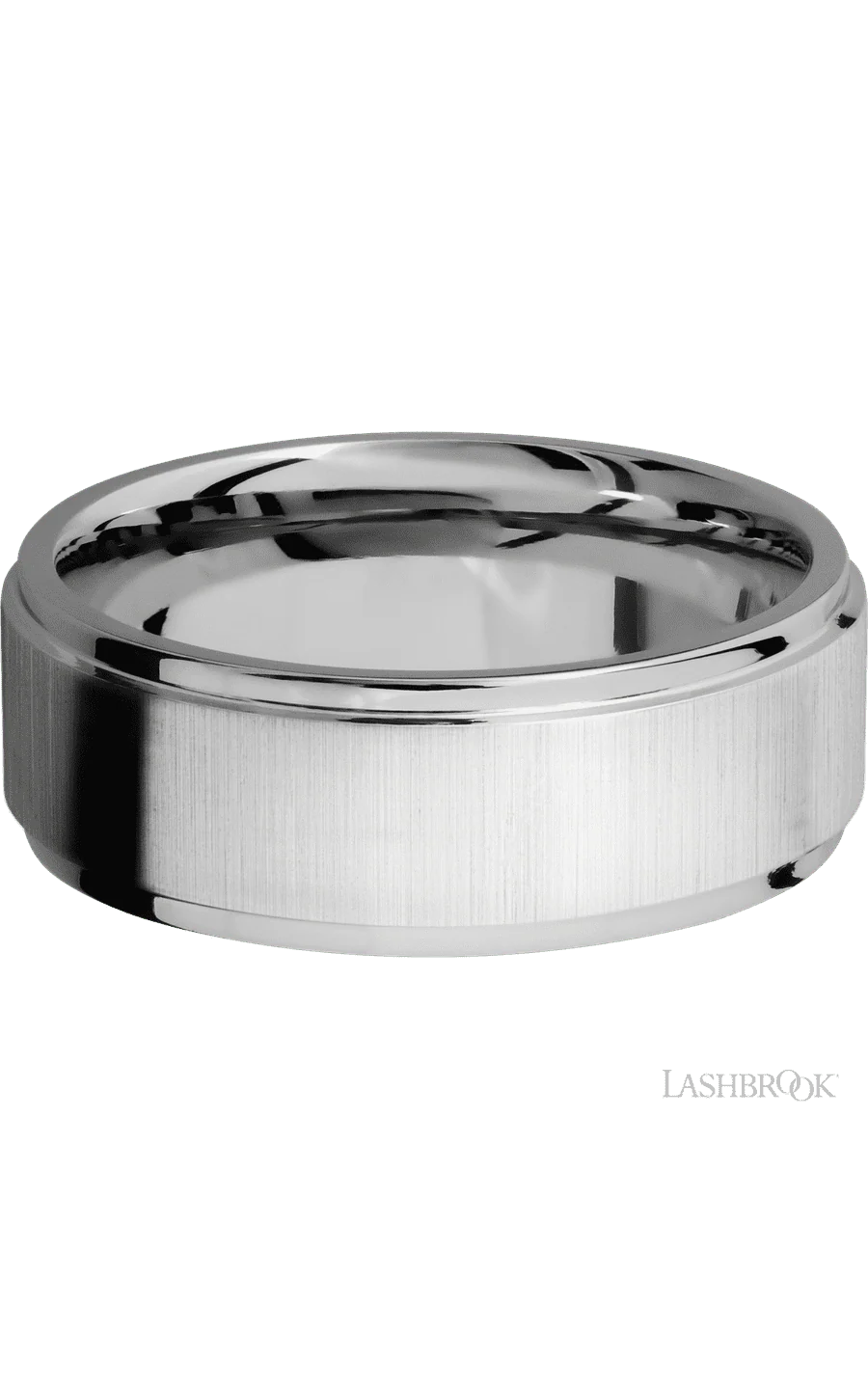 8 mm wide Flat Grooved Edges 14K White Gold band. - Image 3