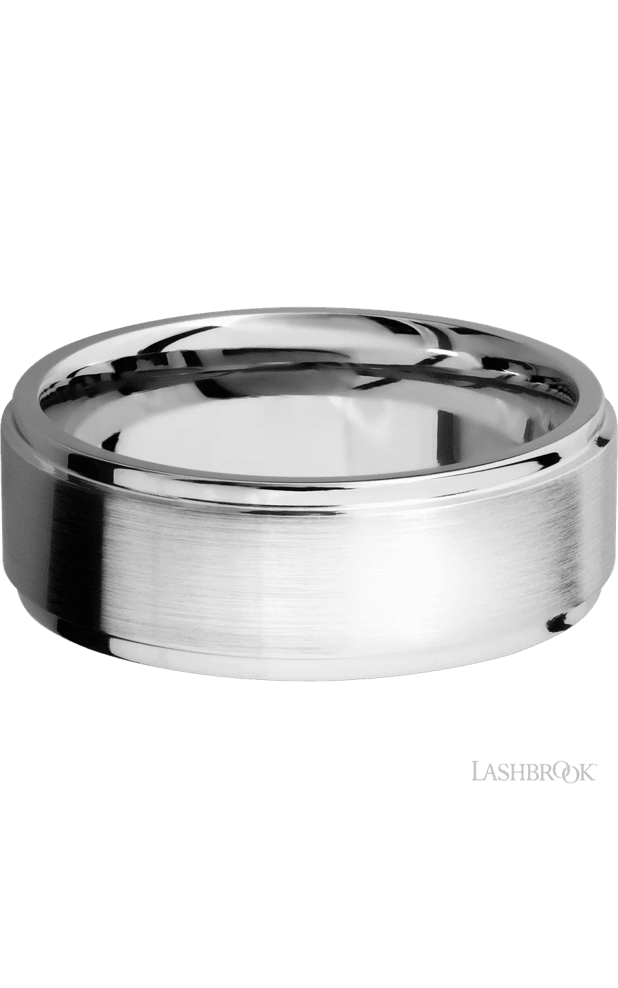 8 mm wide Flat Grooved Edges 14K White Gold band. - Image 3