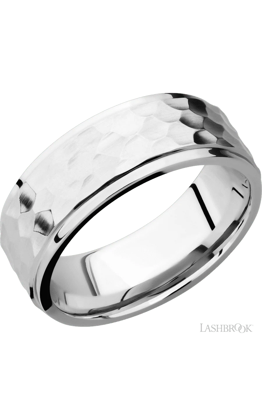 8 mm wide Flat Grooved Edges 14K White Gold band.