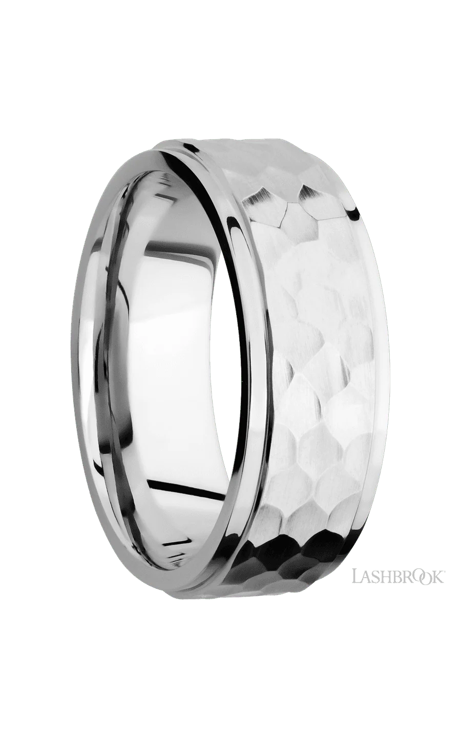 8 mm wide Flat Grooved Edges 14K White Gold band. - Image 2