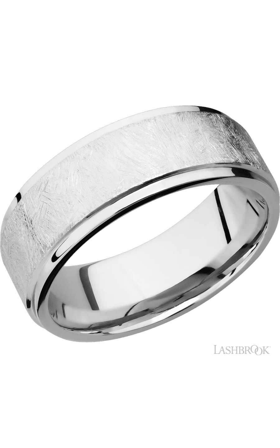 8 mm wide Flat Grooved Edges 14K White Gold band.