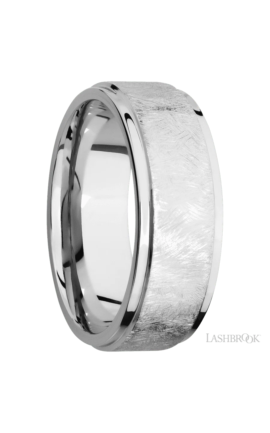 8 mm wide Flat Grooved Edges 14K White Gold band. - Image 2