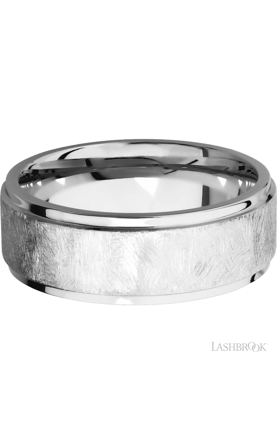 8 mm wide Flat Grooved Edges 14K White Gold band. - Image 3