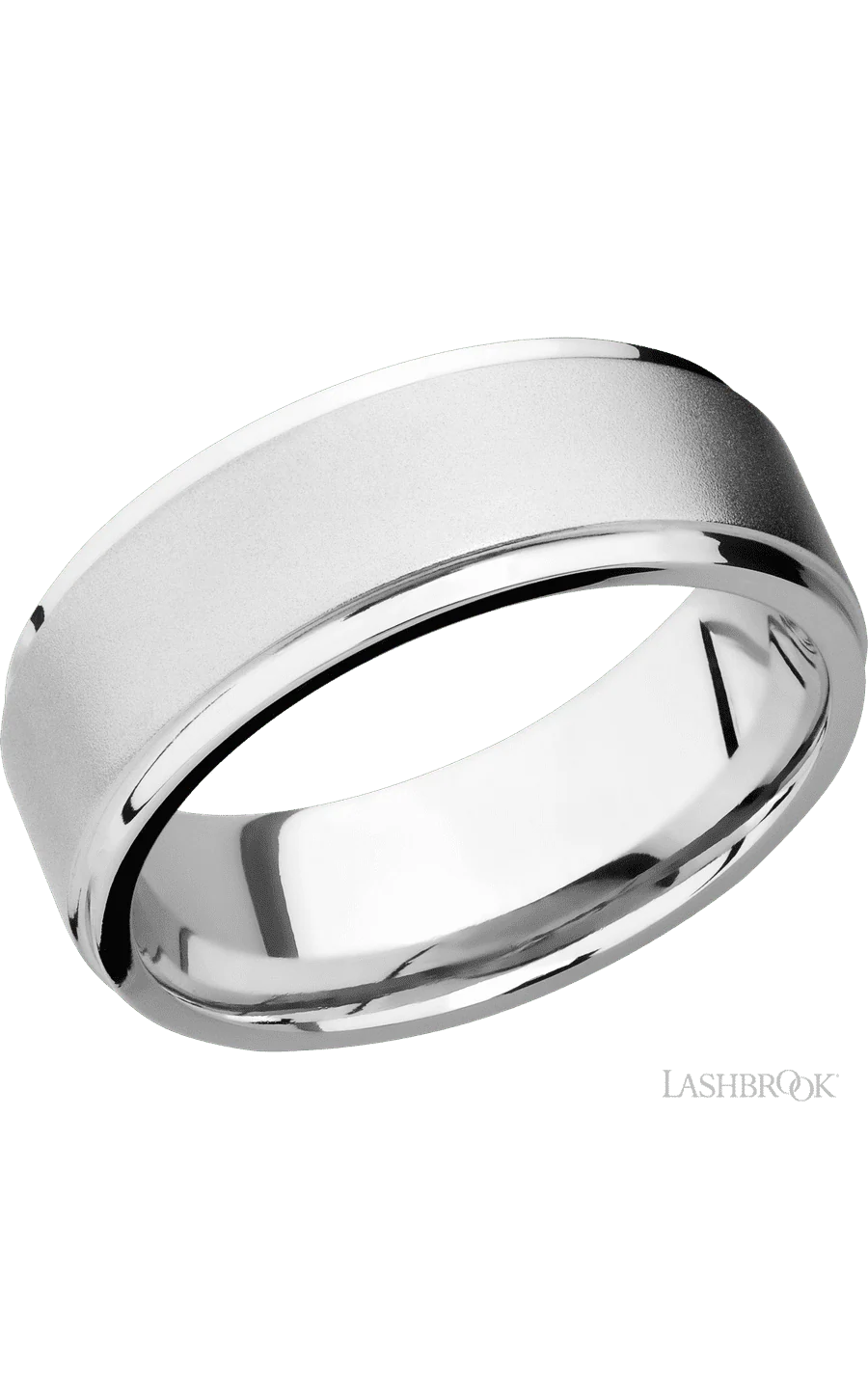 8 mm wide Flat Grooved Edges 14K White Gold band.