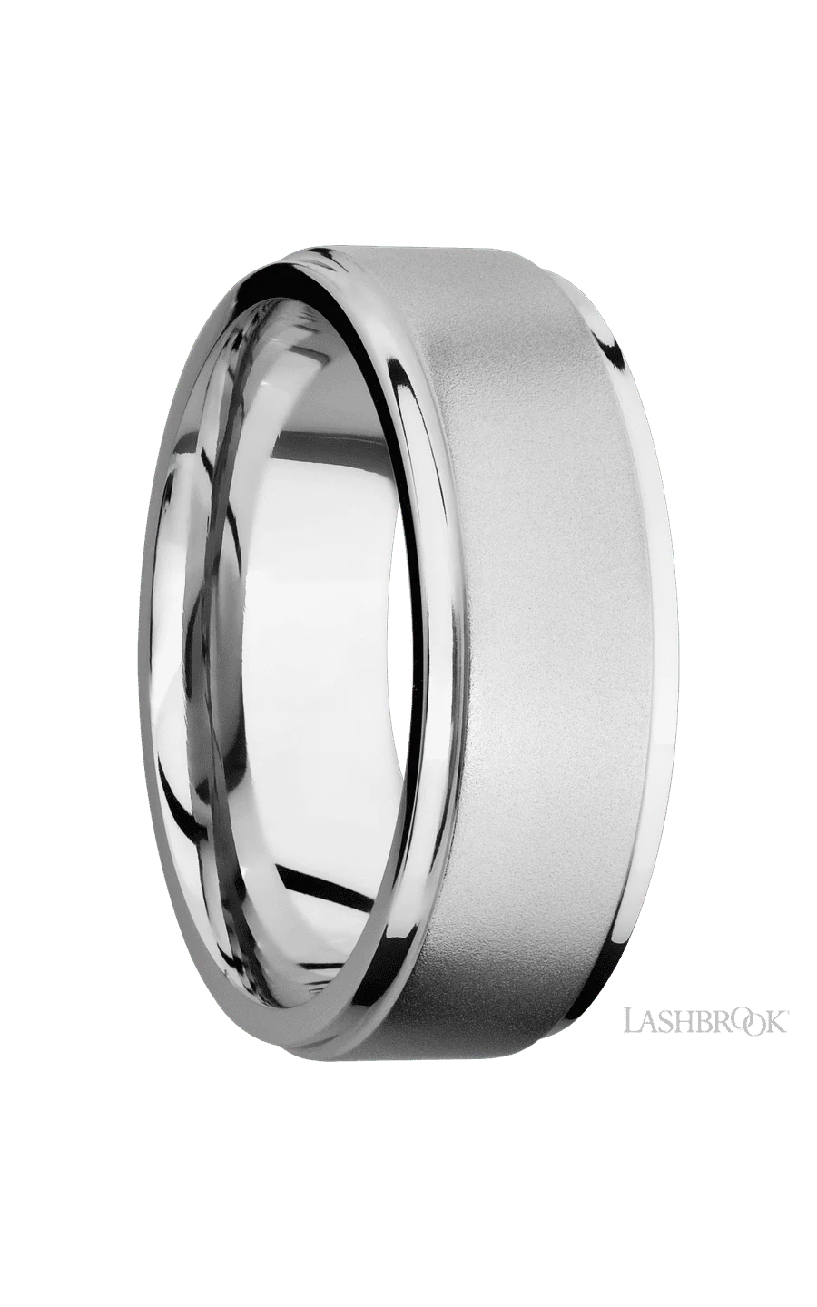 8 mm wide Flat Grooved Edges 14K White Gold band. - Image 2