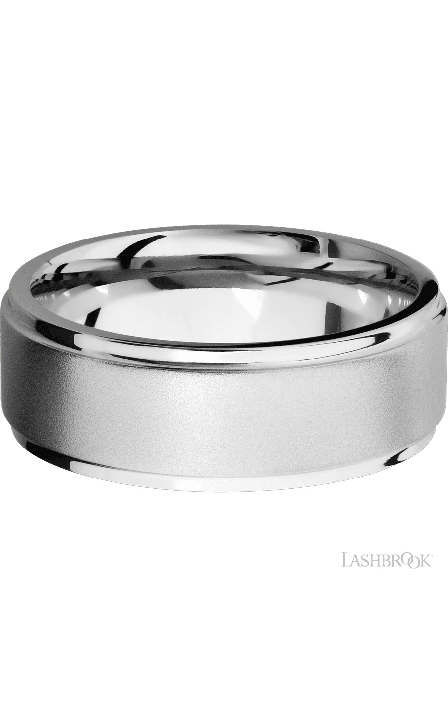 8 mm wide Flat Grooved Edges 14K White Gold band. - Image 3