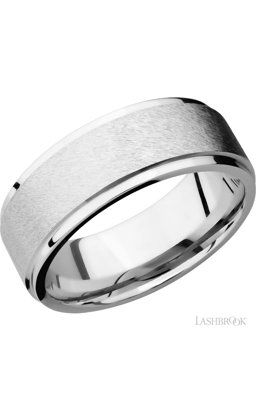 8 mm wide Flat Grooved Edges 14K White Gold band.