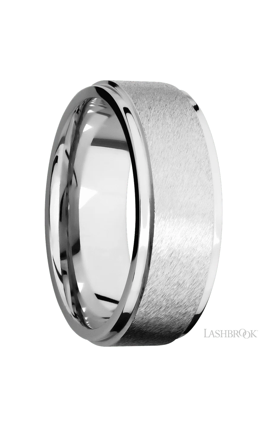 8 mm wide Flat Grooved Edges 14K White Gold band. - Image 2