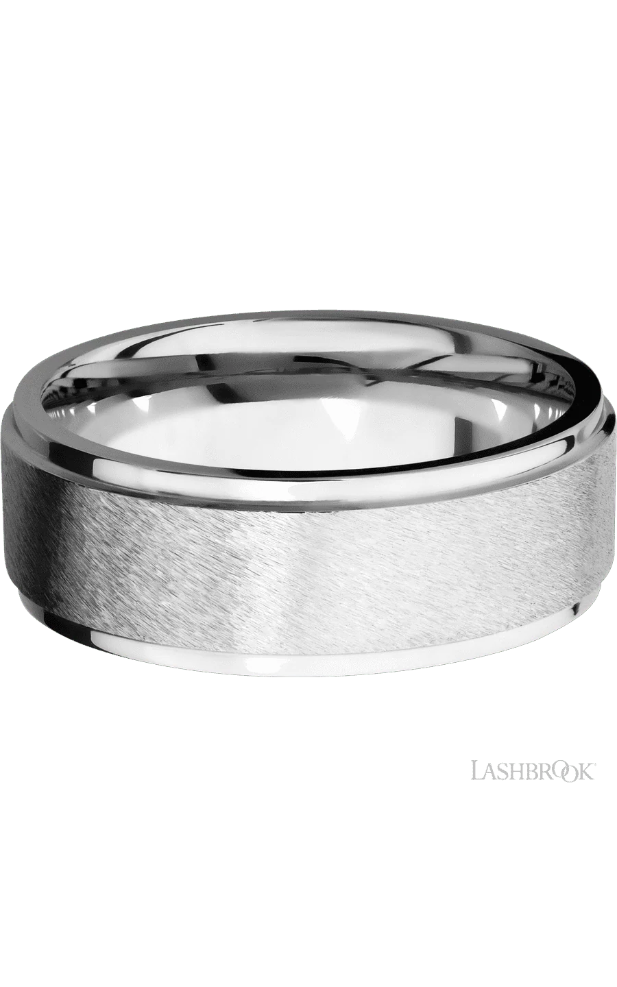 8 mm wide Flat Grooved Edges 14K White Gold band. - Image 3