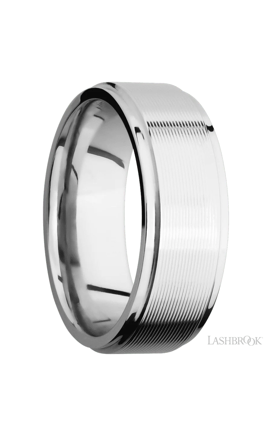 8 mm wide Flat Grooved Edges 14K White Gold band. - Image 2